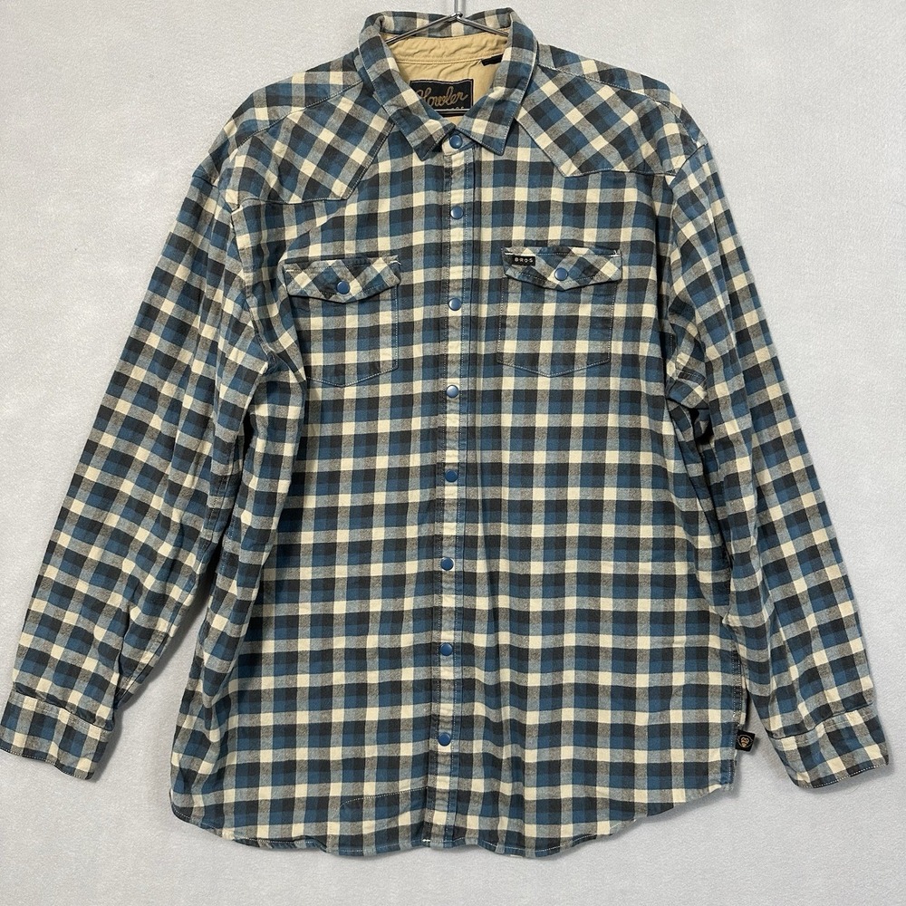 Howler Bros Blue Plaid Snap Up Shirt Outdoors Camp Hiking Western Work Men's XXL